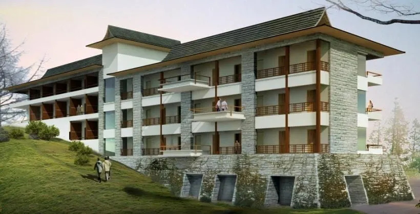 Resort blocks set into the mountain slope.
