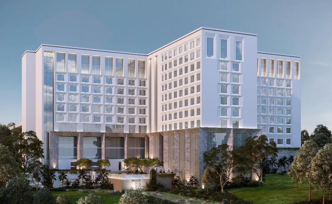Concept render of the hotel podium and entrance.