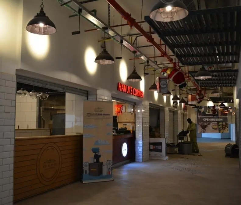 Interior atrium of the extended shopping destination.